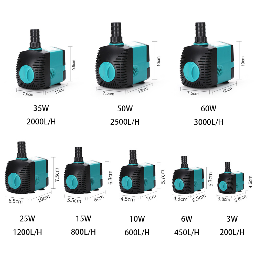 Fish Tank Filter - Ultra-Quiet 3/6/10/15/25/35/50/60W Submersible Water Fountain Pump